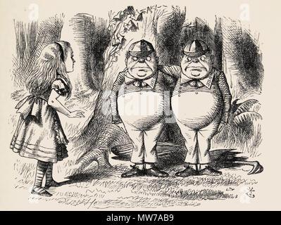 Du pareil au même. Par John Tenniel Art pour "à travers le miroir...' de Lewis Carroll (1872) Banque D'Images