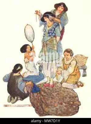 . Anglais : Arabian Nights Images - A. E. Jackson The Arabian Nights, avec 24 planches en couleurs par A. E. Jackson, a été publié par Ward, Lock& Co. Limited, Londres, dans le cadre de la série "soleil" de livres pour enfants. Pas de date, je pouvez trouver sur celui-ci, mais il existe une autre version de l'ouvrage du même auteur avec 48 planches en couleur par le même artiste, datée du 1920, donc la mienne est probablement de la même période. Bien que les images sont assez frais, je ne me sens pas obligé d'obtenir la version du 48-plate parce que celui que j'ai comprend déjà notre ami Morgiana (à droite), sous-titrée "orgiana dansé avec Banque D'Images