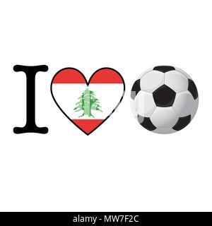 Je coeur bannière Football drapeau avec le Liban. Concept aiment le foot Illustration de Vecteur
