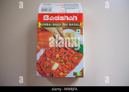 Pav Bhaji Badshah Mumbai Masala est un mélange d'épices utilisé pour rendre l'alimentation de rue Pau Bhaji Mumbai ou Pav Bhaji Banque D'Images