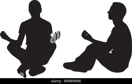 Silhouettes de personnes en position de yoga isolated on white Illustration de Vecteur