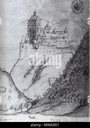 . Anglais : Burg Karlstein (près de Prague), vue du sud-ouest, le plus ancien connu photo aujourd'hui à Prague, archive nationale, CDIP 1 B1/9 . circa 1720. Ce fichier n'est pas informations sur l'auteur. 105 Burg Karlstein Banque D'Images