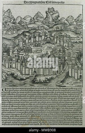 . Anglais : Hartmann. Schedell Liber Cronicarum, Nuremberg, Anton/Koberg Schreyer & Sebastian Kammermeister, 1493. 1493. Hartmann Schedel 155 De expugnatione Constantinopolis - Schedell Hartmann - 1493 Banque D'Images