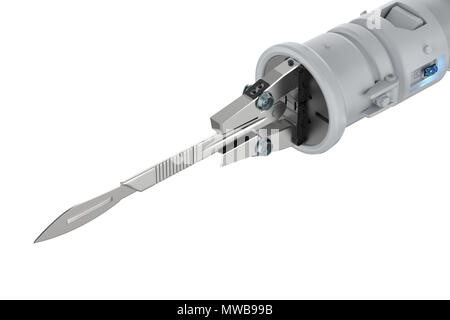 Robot de rendu 3D main tenant un scalpel ou une chirurgie knife isolated on white Banque D'Images