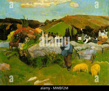 . "La Bretagne, Swineherd". Taille : 36 pouces (93 par 29 par 74 cm). Los Angeles County Museum of Art 1888 peint. Paul Gauguin. Photo préparé pour Wikipedia par Adrian Pingstone en mai 2003 : fr:Image:Gauguin.swineherd.750pix.jpg 235 Gauguin.swineherd.750pix Banque D'Images