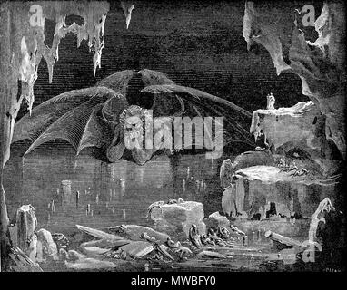 . Numérisation haute résolution de gravure de Gustave Doré illustrant Canto XXXIV de La Divine Comédie, Inferno, par Dante Alighieri. Légende : Lucifer, Roi de l'enfer . 1861-1868 (créé) ; 2008-03-01 (scanner et télécharger). scanné, post-traités, et chargé par Karl Hahn. Paul Gustave Doré, 1832-1883 (artiste), Dante Alighieri, 1265-1321 (créateur) DVinfernoLuciferKingOfHell 174 m Banque D'Images