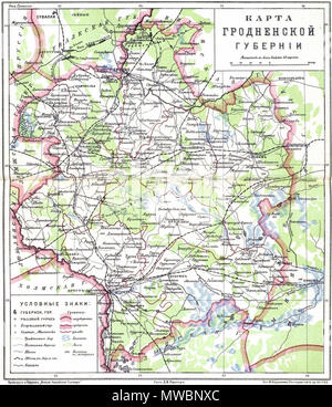 . Гродненская губерния : Русский English : Carte de gouvernorat de Grodno . Années 1910. Н Литография. Кадушина составитель, Д. Н. Grodnenskaya Рихтер 254) Banque D'Images