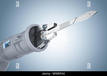 Robot de rendu 3D main tenant un scalpel ou couteau de chirurgie Banque D'Images