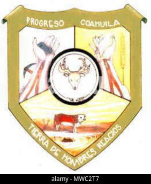 . Español : Escudo de Armas del Municipio de Progreso, Coahuila . 12 mai 2014, 17:33:36. Gobierno Municipal de Progreso 195 Escudo de Progreso Banque D'Images