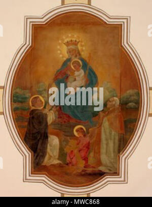 . Anglais : fresque sur le plafond de l'Église Catholique Saint Antoine de Padoue, une localité à Washington Township, Mercer County, Ohio, United States. Construit en 1869, l'église a été inscrit sur le Registre National des Endroits Historiques comme partie de l'églises de Cross-Tipped Ressources thématiques de l'Ohio. . Date inconnue, mais mentionné dans un livre publié en 1907 221 fresque sur plafond de l'église Saint Augustin à Padoue Banque D'Images