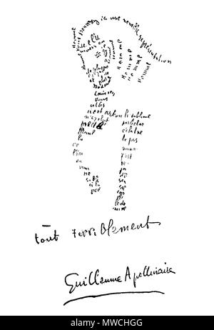 . English : Calligramme de Guillaume Apollinaire intitulé Cheval. 4 octobre 2013. Guillaume Apollinaire (1880-1918) Noms alternatifs pseudonyme : Germain Amplecas, Wilhelm Apollinaris de Kostrowitsky, pseudonyme : Louise Lalanne, poète français-italien Description de l'écrivain, dramaturge, critique d'art, mémorialiste et conteur Date de naissance/Décès 26 Août 1880 9 novembre 1918 Lieu de naissance/décès Rome Paris contrôle d'autorité : Q133855 : VIAF 66462795 ISNI : 0000 0001 2137 1423 ULAN : 500010539 RCAC : n78080654 NLA : 35007484 256 WorldCat - Guillaume Apollinaire Calligramme - Cheval Banque D'Images