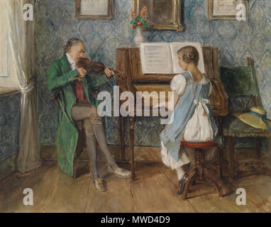 . Signiert 'Hausmusik', G. Igler, Öl auf Leinwand, 72 x 92 cm . en 1938. Gustav Igler (1842-1938) 258 Igler Gustav Hausmusik Banque D'Images