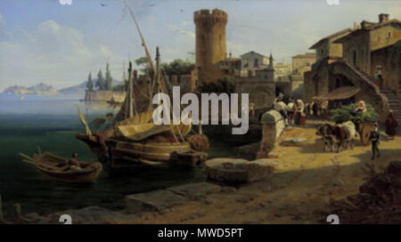 . Deutsch : Hafen von Formia mit Blick auf die Halbinsel von Gaeta, Öl auf Leinwand . Johann Nepomuk Ott 263 Hafen von Formia mit Blick auf die Halbinsel von Gaeta Banque D'Images