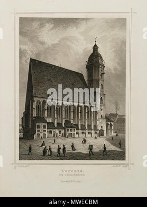 . Deutsch : Oeder, L. : Leipzig. Thomaskirche mourir. Stahlstich 1850 um nach L.[udwig] Rohbock (THIEME BECKER-Bd. 28, S. 542), Plattenrand 24,4 x 16,3 cm. um 1850, FOTO 2008. © Foto H.-P.Haack. Thomaskirche Leipzig 366 um 1850 Banque D'Images