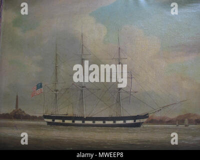. Anglais : peinture à l'huile. Le commerce de la Chine la peinture. Portrait du navire de whaleship Niantic faite dans un port chinois, probablement Whampoa (maintenant le Huangpu District), Canton (Guangzhou). Peint entre 1832 et 1847 (probablement en 1840, lors d'un voyage particulièrement rentable). L'original suspendu dans la cabine du capitaine jusqu'à l'Niantic a été converti en 1849 à l'hôtel à San Francisco. À ce moment, il a été transféré à l'whaleship Mary Wilder, et par la suite est resté dans la famille du capitaine à l'heure actuelle. Le reste de l'Arizona-construit Niantic se trouvent sous le Mark Twain Plaza Complex next Banque D'Images