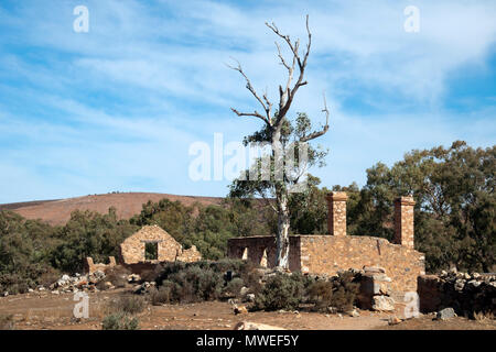 Kanyaka l'Australie du Sud, paysage aride avec en premier plan de règlement abandonné Banque D'Images