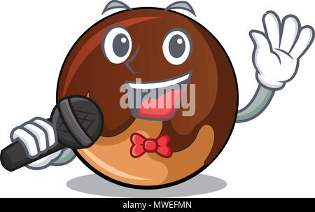 Chocolat donut mascot cartoon chant Illustration de Vecteur