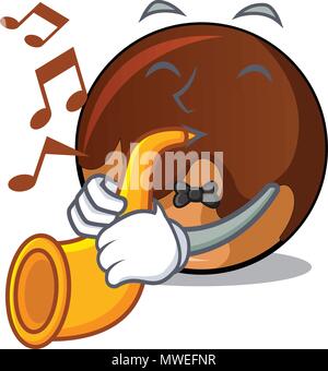 Trompette avec donut chocolat mascot cartoon Illustration de Vecteur