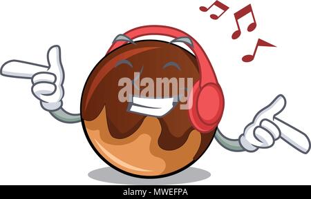 Listening music chocolate donut mascot cartoon Illustration de Vecteur