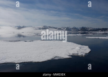 La glace de mer dans l'océan Arctique au nord de la côte de Monte Carlo, avec du brouillard dans la formation à l'arrière-plan Banque D'Images