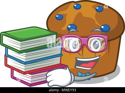 Livre élève avec blueberry mascot cartoon mufin Illustration de Vecteur