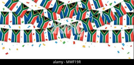 Afrique du Sud drapeaux garland fond blanc avec des confettis, accrocher des banderoles pour l'indépendance Day celebration modèles de bannière, Vector illustration Illustration de Vecteur