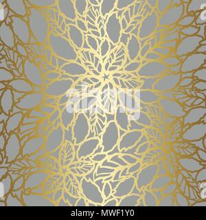 Luxe transparente dentelle motif feuilles d'or sur fond gris. Cette image est une illustration vectorielle Illustration de Vecteur