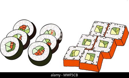 Set à sushi coloré. Vector illustration isolé sur fond blanc Illustration de Vecteur