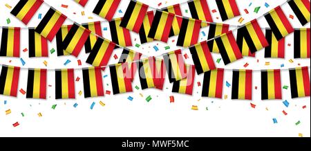 Guirlande drapeau Belgique fond blanc avec confetti, accrochant des banderoles pour le jour de l'indépendance Belge célébration modèles de bannière, Vector illustration Illustration de Vecteur