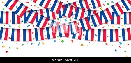 France drapeaux garland fond blanc avec des confettis, accrocher des banderoles pour Franch Independence Day celebration modèles de bannière, Vector illustration Illustration de Vecteur