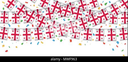 La Géorgie drapeaux garland fond blanc avec confetti, accrochant des banderoles pour le jour de l'indépendance géorgienne célébration modèles de bannière, Vector illustration Illustration de Vecteur