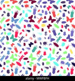 Modèle vectoriel continu avec les insectes colorés - les coccinelles, les libellules, les papillons. Illustration de Vecteur