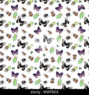 Les papillons, les insectes, et les coléoptères colorés - modèle vectoriel continu. Illustration de Vecteur