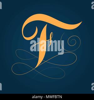 Lettre F - Modèle de conception de logo s'épanouit avec style de calligraphie Illustration de Vecteur