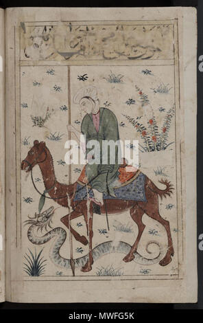 . Kitab al-Bulhan  = astrologie/astronomie/composite la géomancie arabe manuscrit . Fin du 14ème siècle. Plusieurs/Inconnu 341 Kitab al-Bulhan --- homme sur camel avec snake Banque D'Images