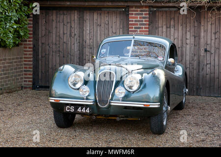 1954 Jaguar XK 120 avec tête fixe les sangles de capot en cuir brun Banque D'Images