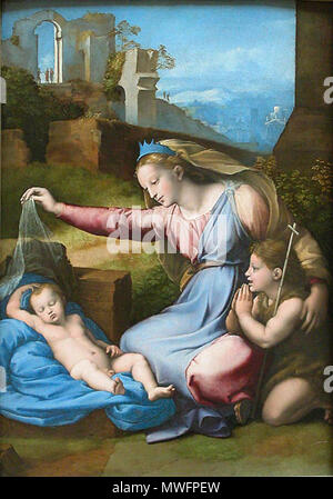 . Madonna avec le diadème bleu . Madonna del diadema blu, circa 1511 386 . Madonna del diadema blu, 01 Banque D'Images