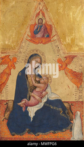 . La Vierge de l'humilité, la Bénédiction du Christ, deux anges, et un donateur [avers] . circa 1380/1390 386 Vierge de l'humilité, la Bénédiction du Christ, deux anges, et un donateur (avers) A16766 Banque D'Images