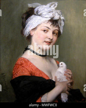 . Deutsch : Dame mit einer Taube . 19e siècle. Johann Caspar Herterich 1843-1905 317 Johann Caspar Herterich Dame mit einer Taube Banque D'Images