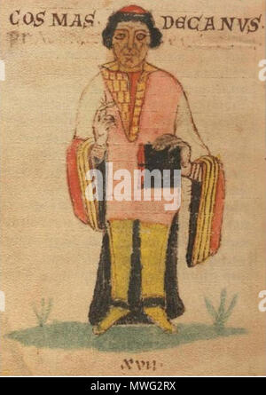 . French : photo est de Lipský rukopis, l'un des plus anciens manuscrits du Cosmas chronique, écrite fin du 12. siècle. Il a été conservé à Leipzig, en Allemagne, à partir de 1839 jusqu'à la seconde guerre mondiale. Портрет Козьмы Пражского : Русский, автора Чешской « Лейпцигского списка хроники из" . 14e siècle. 347 Inconnu Kosmas Banque D'Images