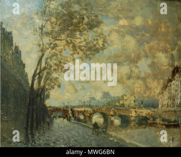 . Français : Le Pont neuf par le peintre américain Frank Myers Boggs (1855-1926). La TVH (55x65cm). Signée en bas à gauche, datée 1922. Paysage animé : quai bordé de maisons et d'arbres avec des personnages, vue du pont et de la rive opposée sous un Windows Wallpaper. Conservation : Granville ; musée Richard Anacréon. propriété de la commune de don ; sous réserve d'usufruit ; Granville ; musée Richard Anacréon. Acquisition : 1975. 1922. Frank Myers Boggs 363 Le Pont neuf par Frank Boggs Banque D'Images