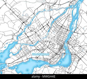 Carte de l'île de Montréal, Canada avec la plus grande des autoroutes, des routes et les îles et d'îlots Illustration de Vecteur