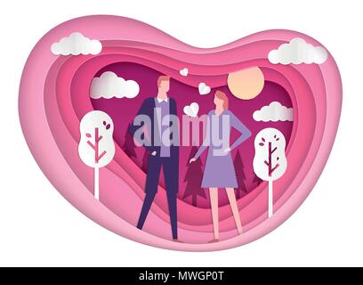 Couple heureux sur une date - vector illustration coupe papier Illustration de Vecteur