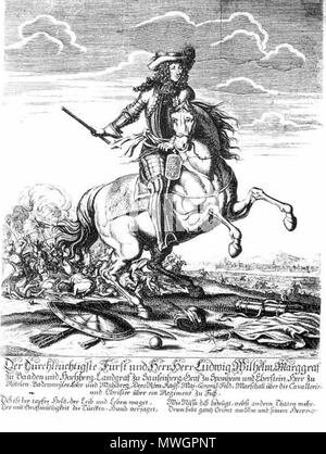 . Anglais : Louis William, margrave de Bade (1655-1707), margarve de Baden, maréchal de l'Empire romain saint, victorieux contre la chasse de w:en:Empire Ottoman Deutsch : [[w:DE:Ludwig Wilhelm (Baden-Baden) ]] (1655-1707), Markgraf von Baden Württemberg (en), Generalfeldmarschall des Kaiserlichen Armee HRR dans den w:de ::Türkenkriegen Magyar : w:hu őrgróf:Lajos badeni Vilmos (1655-1707), császári tábornagy sikeres királyi-, törökverő hadvezér. Lajos Badeni név alatt est ismert . Copie de gravure sur cuivre (Kupferstich), faite après septembre 1689. dans le Generallandesarchiv, Karlsruhe. 381 Inconnu Lud Banque D'Images