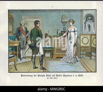 . Deutsch : Unterredung mit Napoléon à Tilsit, 1807 aus : die Königin Luise dans 50 für Dienstleistungen Workshops Jung und Alt', Verlag Paul Kittel, Berlin 1896. Anglais : Conversation avec Napoléon à Tilsit, 1807 à partir de : 'Reine Louise en 50 images pour les jeunes et vieux", maison d'édition Paul Kittel, Berlin 1896. (Texte original : 1896). Woldemar Friedrich (1846-1910) 381 1807 Napoléon Luise Banque D'Images