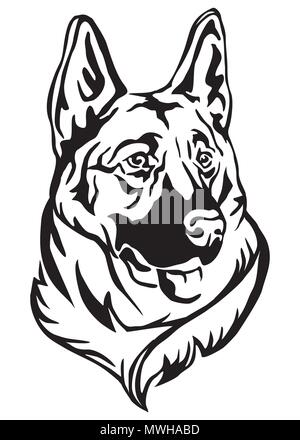 Portrait de décoration de chien berger allemand, vector illustration en couleur noir isolé sur fond blanc Illustration de Vecteur
