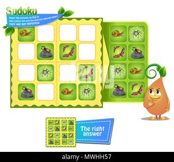 Jeu de sudoku pour les enfants avec des images d'insectes. Fiche d'activités pour les enfants. La logique de formation, jeu éducatif Illustration de Vecteur