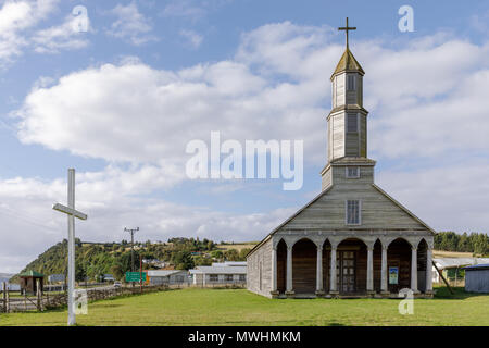 Chili : Jésus Nazareno église est un site du patrimoine mondial de l'dans Aldachildo, l'île Lemuy, archipel de Chiloé. Banque D'Images