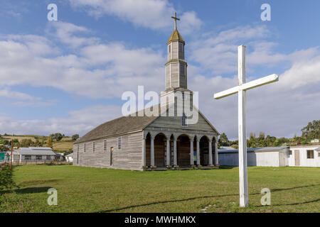 Chili : Jésus Nazareno église est un site du patrimoine mondial de l'dans Aldachildo, l'île Lemuy, archipel de Chiloé. Banque D'Images