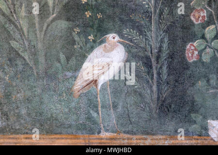 Détail de l'œuvre d'art sur les murs de bâtiments excavés dans les ruines romaines de Pompéi, près du mont Vésuve, Italie Banque D'Images